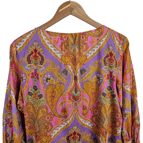 Lauren Ralph Lauren Paisley Ruffle Neck Blouse Womens Sz Large Cotton Casual - Picture 9 of 12